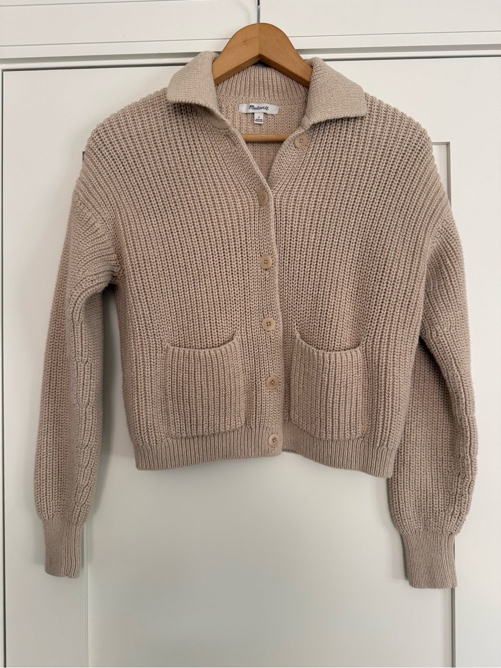 Madewell Neutral Beige Chunky Knit Button-Up Collar Cardigan Women’s Size Small